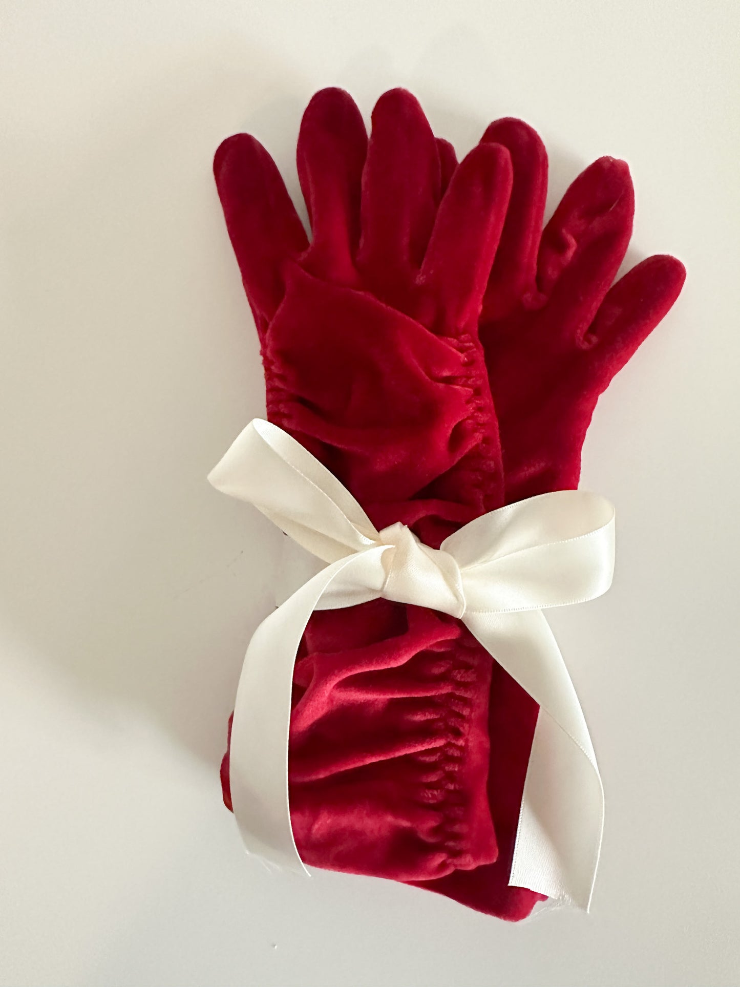 Vintage Red Ruched Gloves | Vintage Mid length Red Gloves