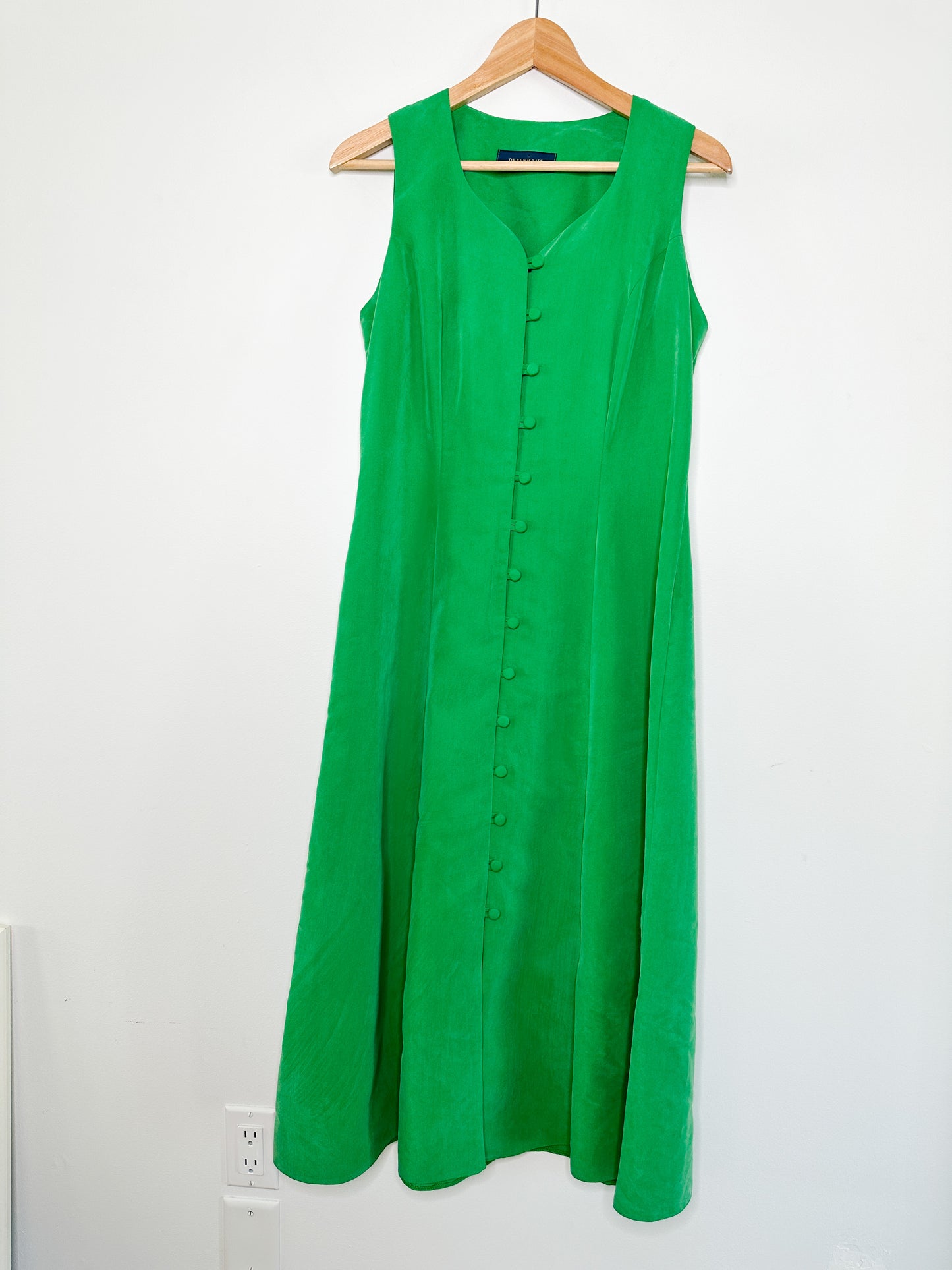 Vintage Debenhams Button Front Green Dress with Tie in the Back Size 12