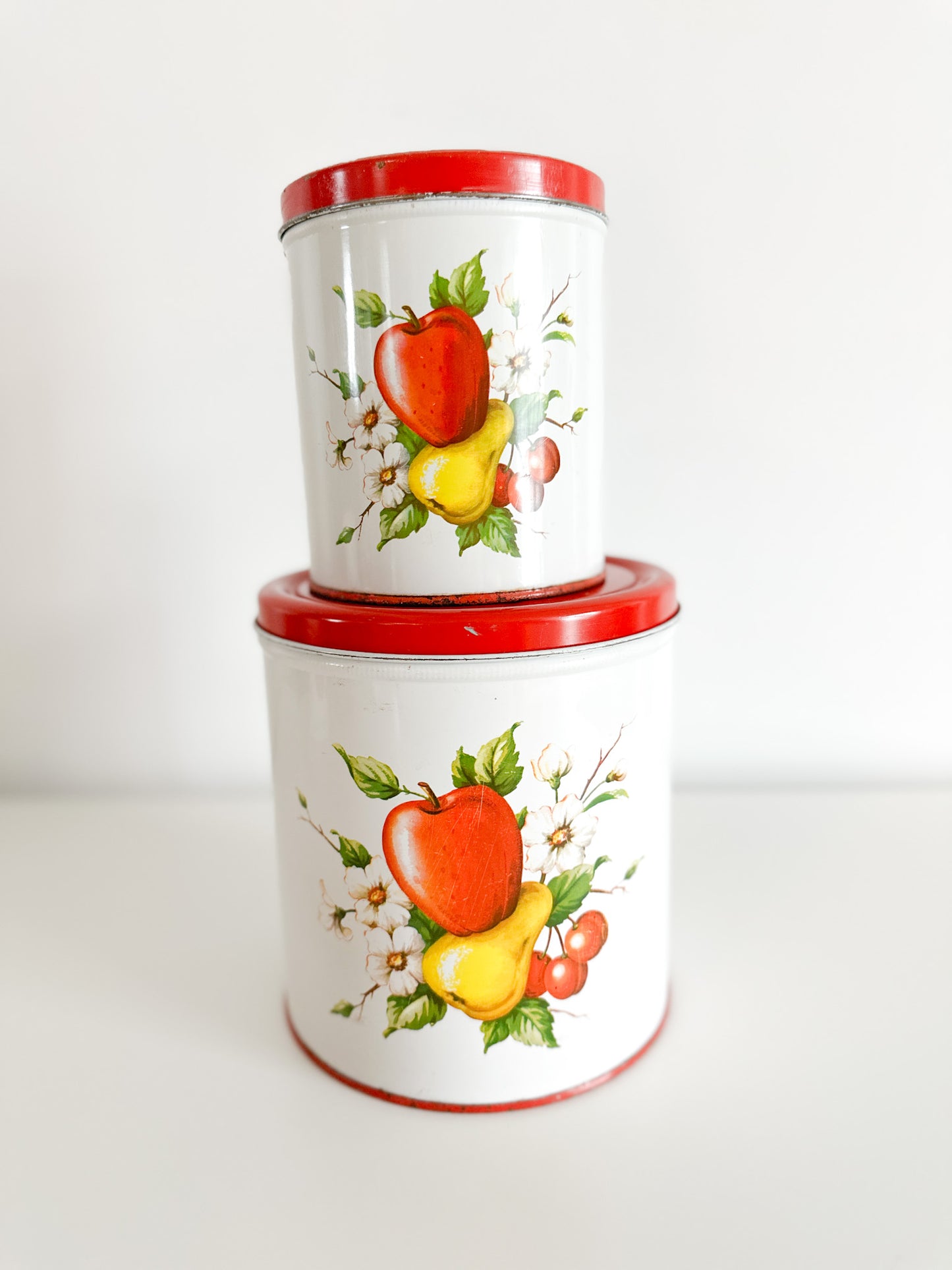 Vintage Decoware Red & White Canisters | Retro Decoware Fruit Canister