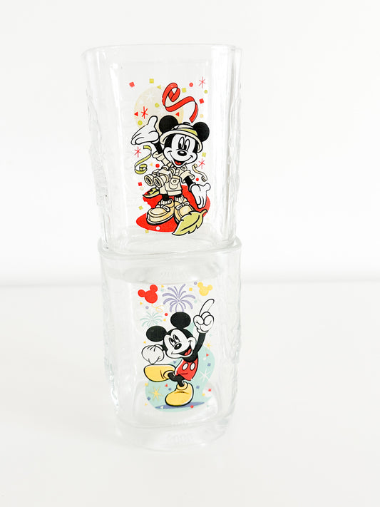 Vintage Lot of 2 Walt Disney World Mickey Millennium Celebration Glass