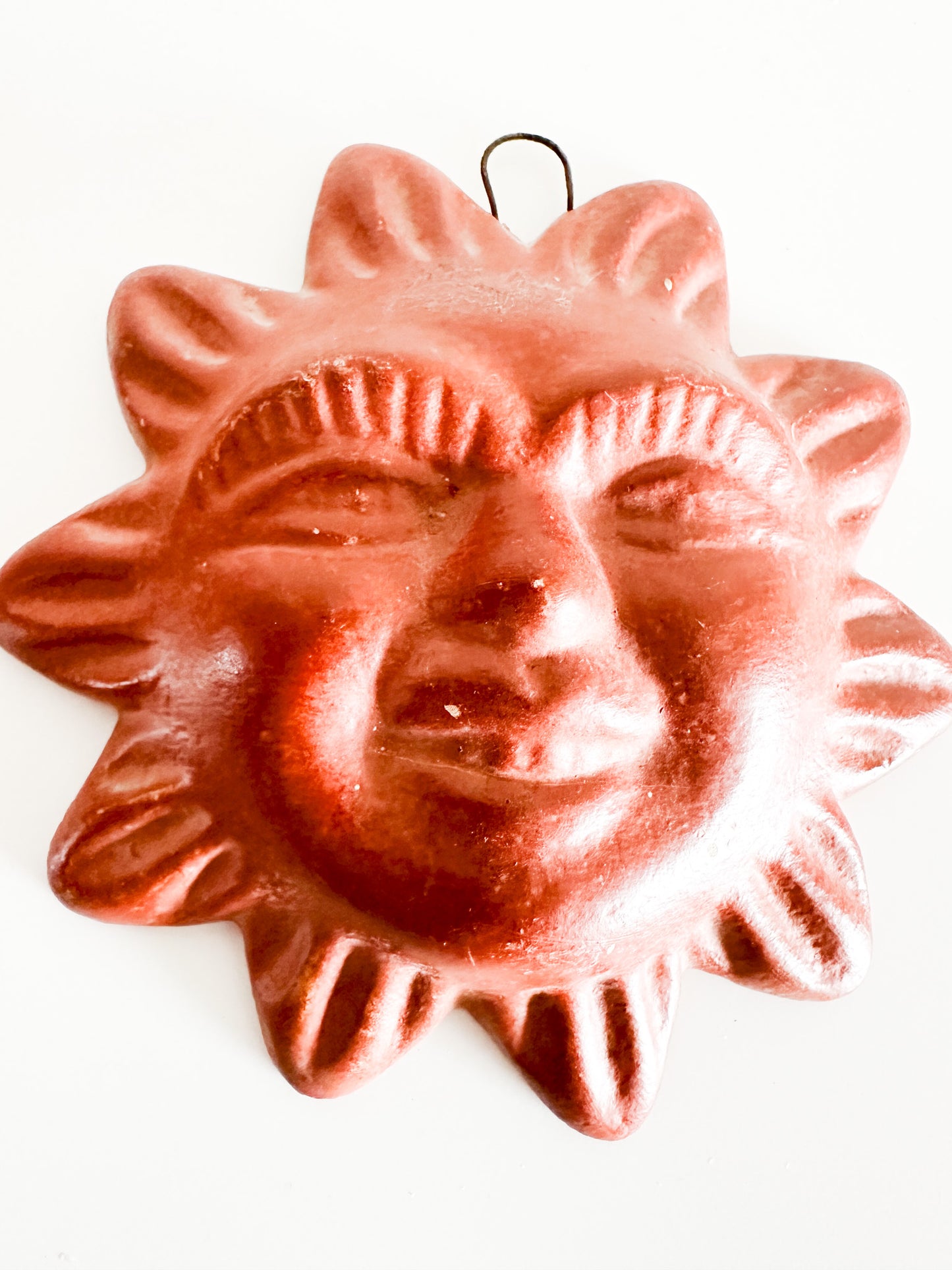 Vintage Wall Hanging Handmade Terracotta Sun with Face .