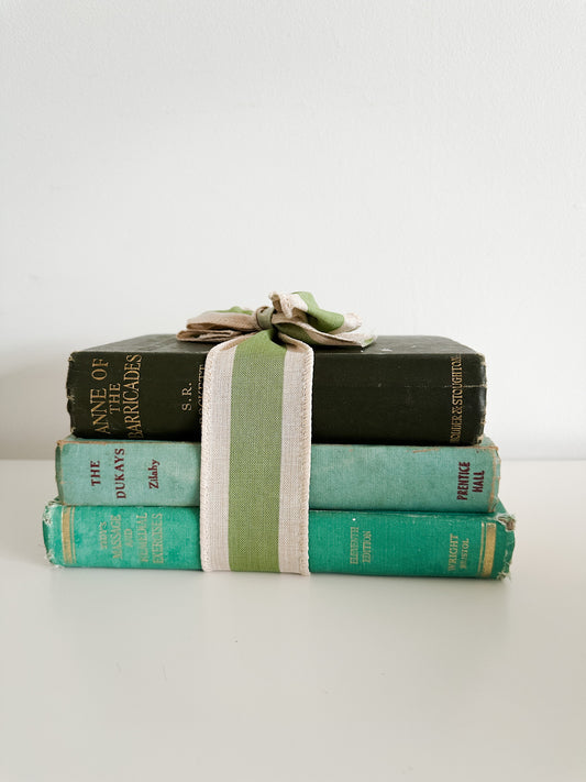 Stack of Vintage Green Books | Staging Books | Decorative Green Book Stack | Paper Ephemera