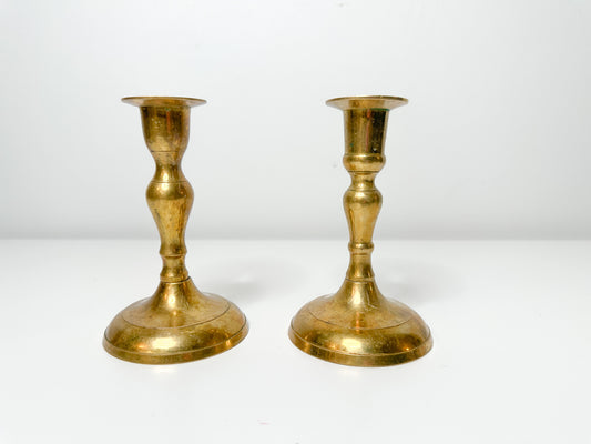 Set of Two Vintage Brass Tapered Candlestick Holders | Brass Candlestick Holders |