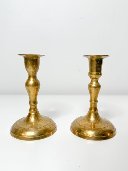 Set of Two Vintage Brass Tapered Candlestick Holders | Brass Candlestick Holders |