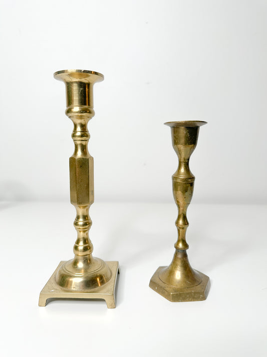 Curated Lot of Two Vintage Brass Candlesticks Holder | Vintage Brass Candlesticks Holder | Collectible Brass Candle Holders