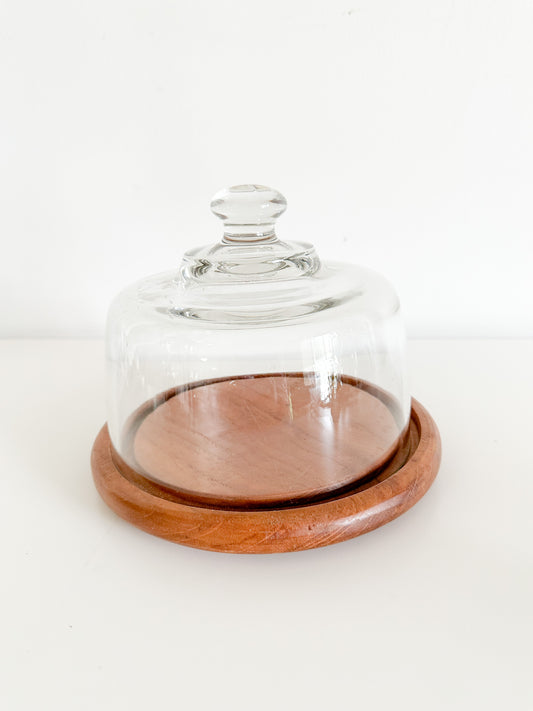 Cheese Dome with Glass Top and Wooden Base | Vintage Cheese Dome Kitchen Decor