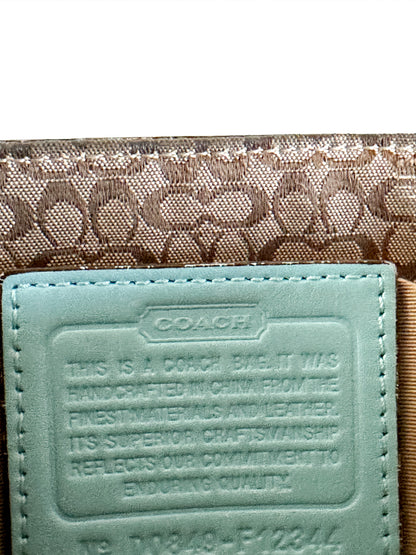 COACH Gallery Signature Jacquard Tan with Green and Patent Leather Satchel
