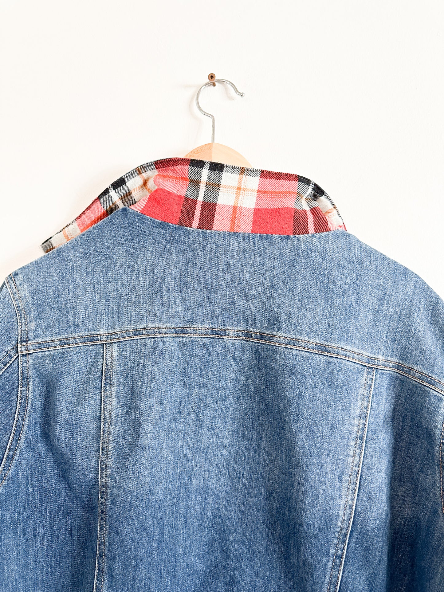 Parasuco Denim Jacket with Plaid Lining| Vintage Jean Jacket with Plaid Lining | Winter Jean Jacket | Size: XXL| Plus Size Jean Jacket