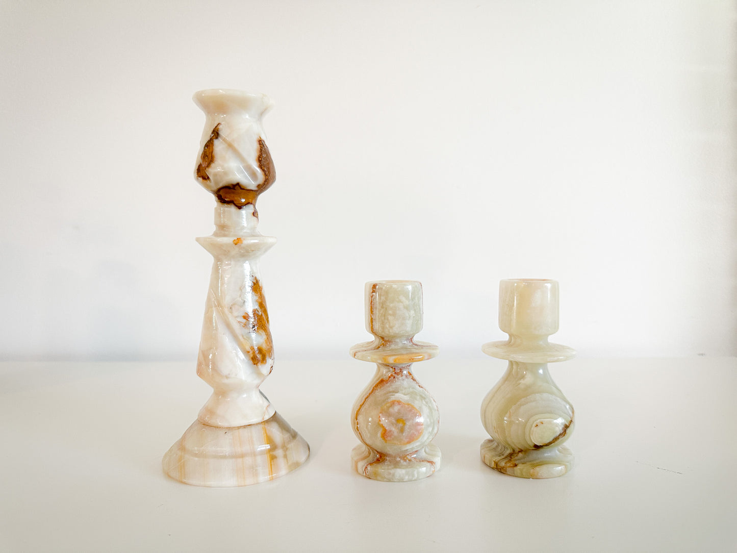 Curate Lot of three Alabaster Candle Holders | Alabaster Candle Holders