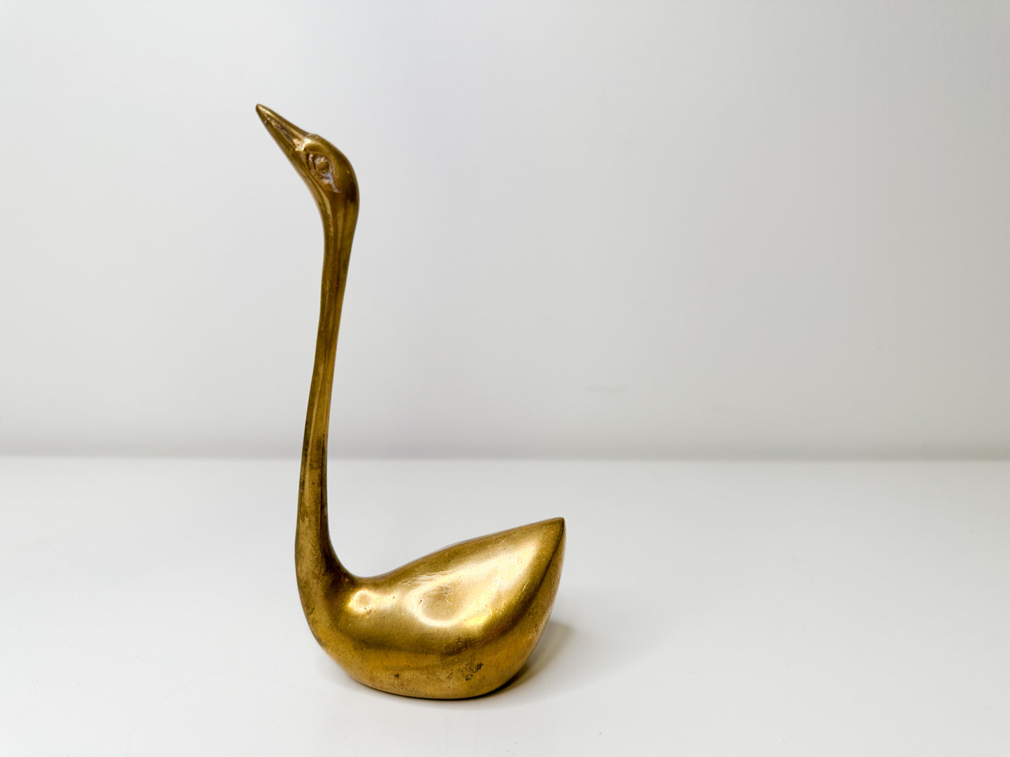 Vintage Solid Brass Long Neck Swan, Long necked Sitting Brass Bird