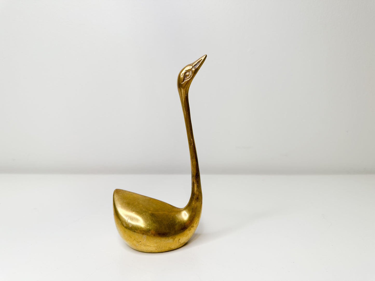 Vintage Solid Brass Long Neck Swan, Long necked Sitting Brass Bird