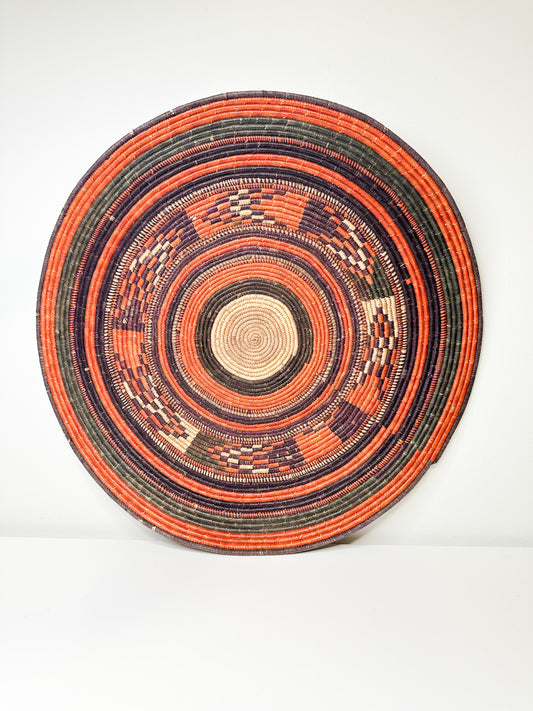 Vintage African Round Woven Flat Decorative Mat | Vintage Sundanese Woven Tabak