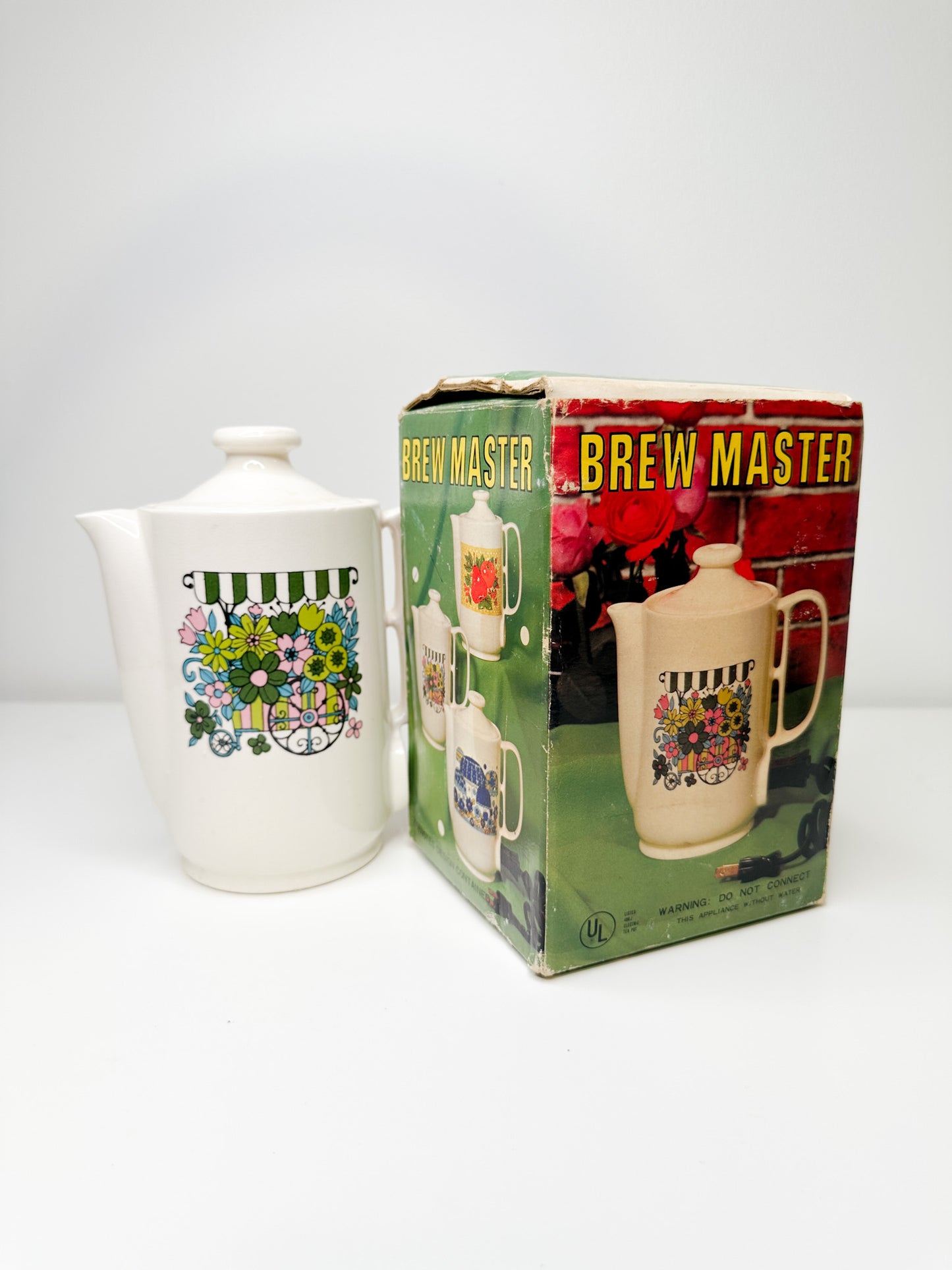 Vintage 1980s Brew Master Electric Kettle| Electric Teapot - Flower Cart Design Made in Japan