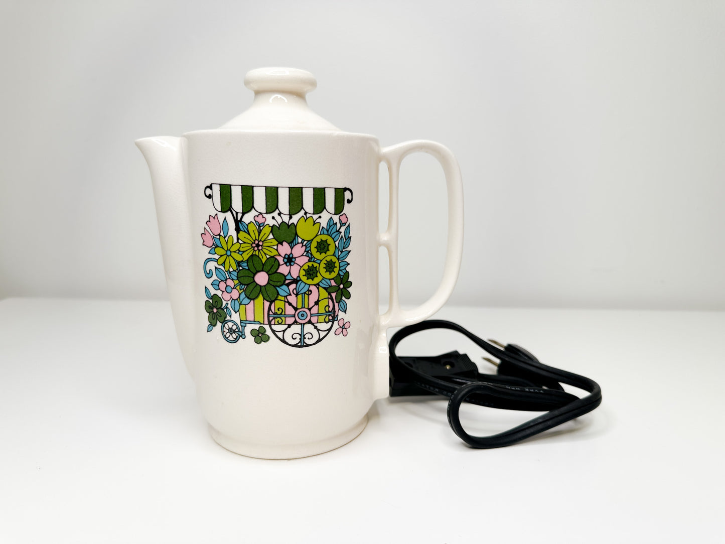 Vintage 1980s Brew Master Electric Kettle| Electric Teapot - Flower Cart Design Made in Japan