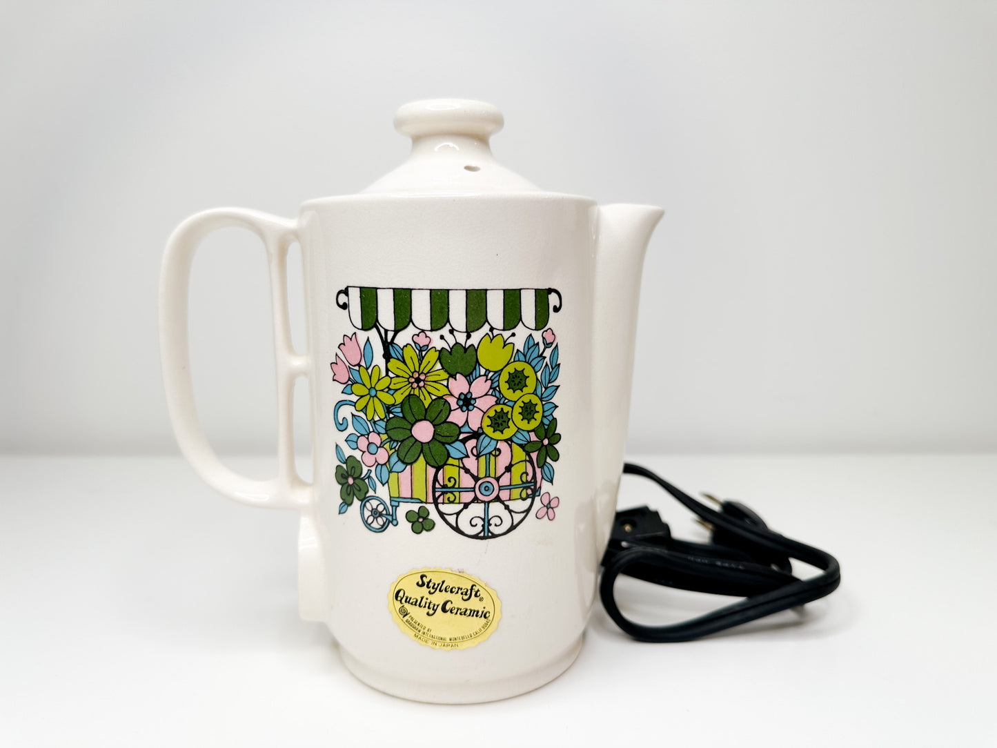 Vintage 1980s Brew Master Electric Kettle| Electric Teapot - Flower Cart Design Made in Japan