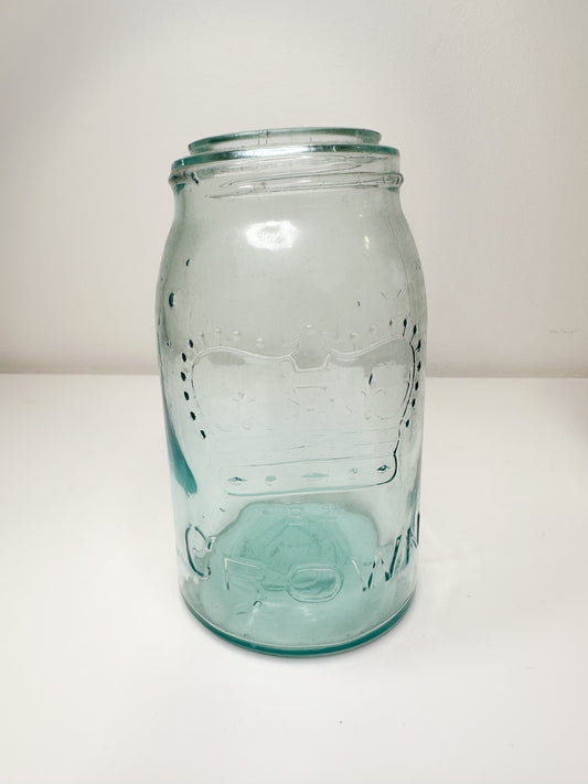 Antique Canadian Crown Canning Jar |Vintage Light Blue Quart Mason Jar by Crown