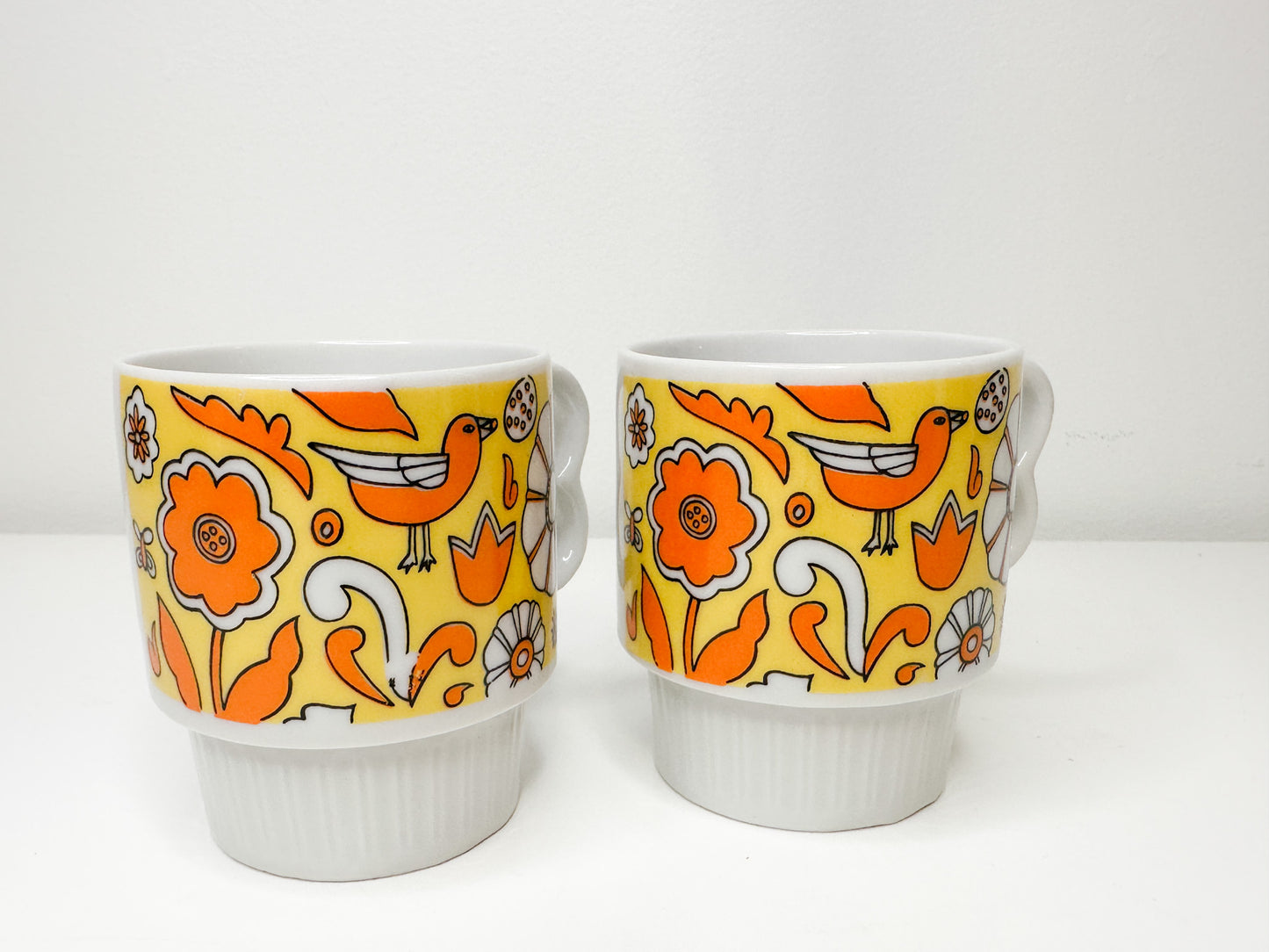 Lot of Two Vintage 1970s Stacking Mugs | Made in Japan