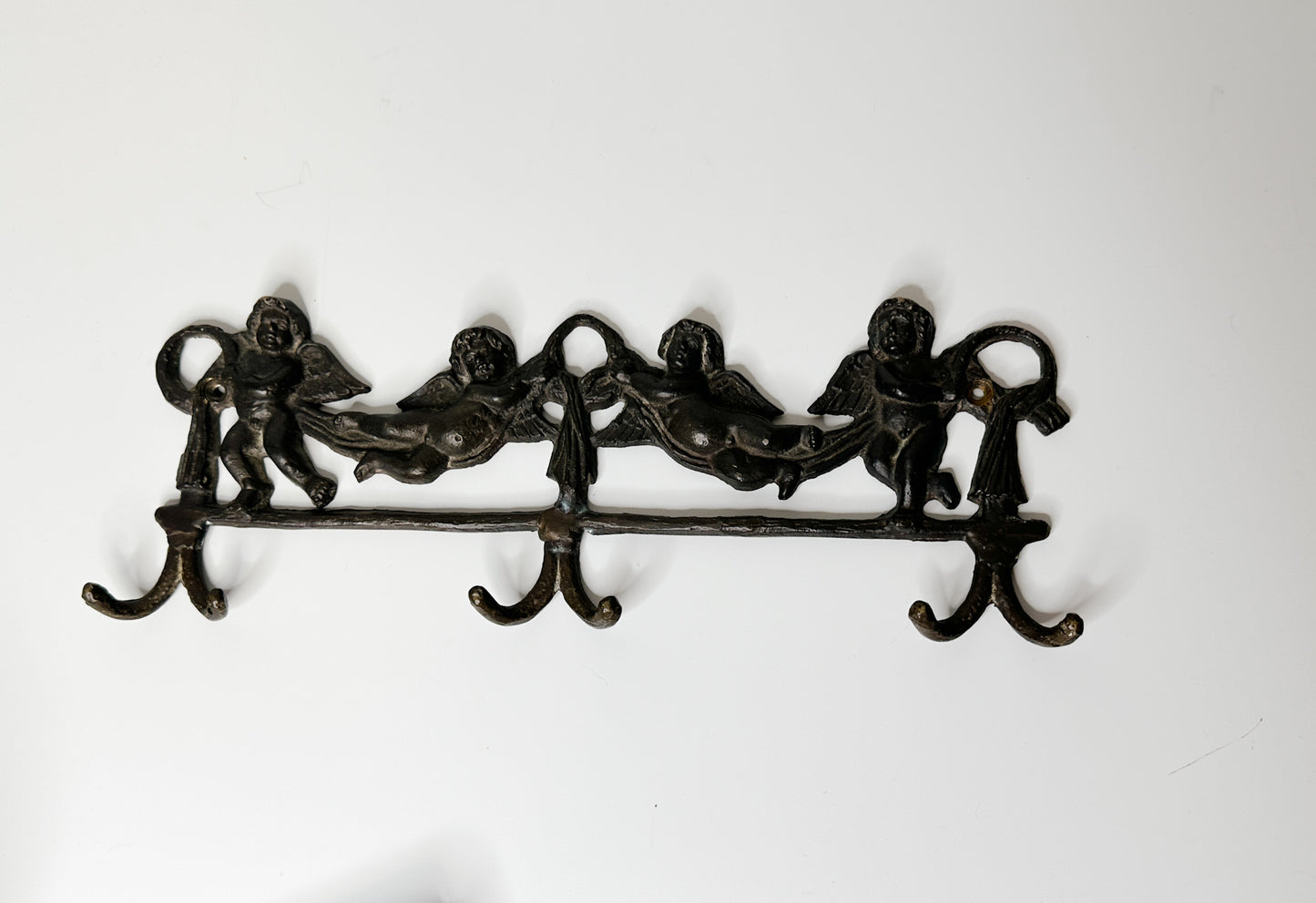 Vintage Metal Cherub Wall Hanger with Hooks |