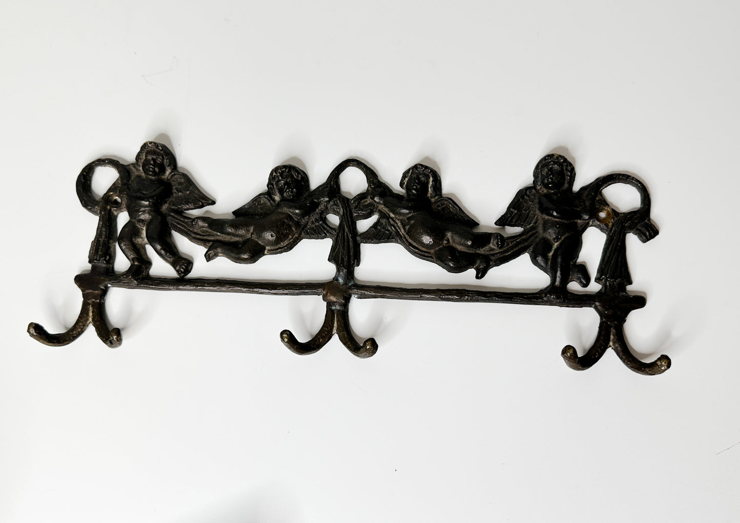 Vintage Metal Cherub Wall Hanger with Hooks |