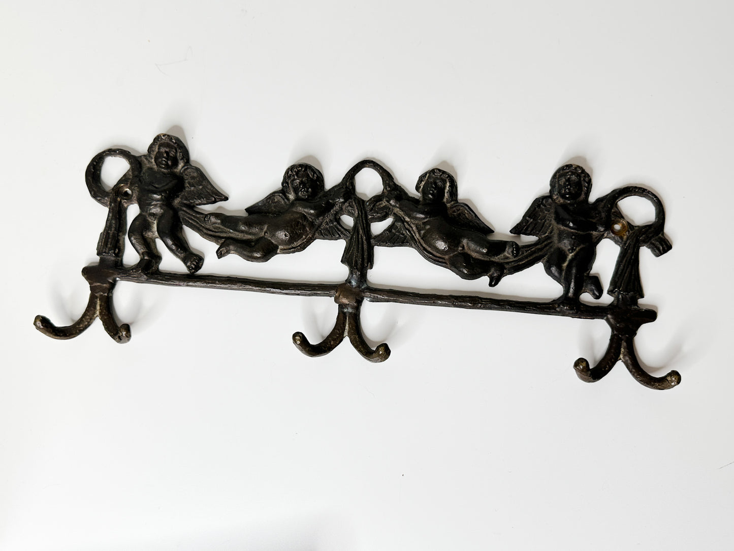 Vintage Metal Cherub Wall Hanger with Hooks |