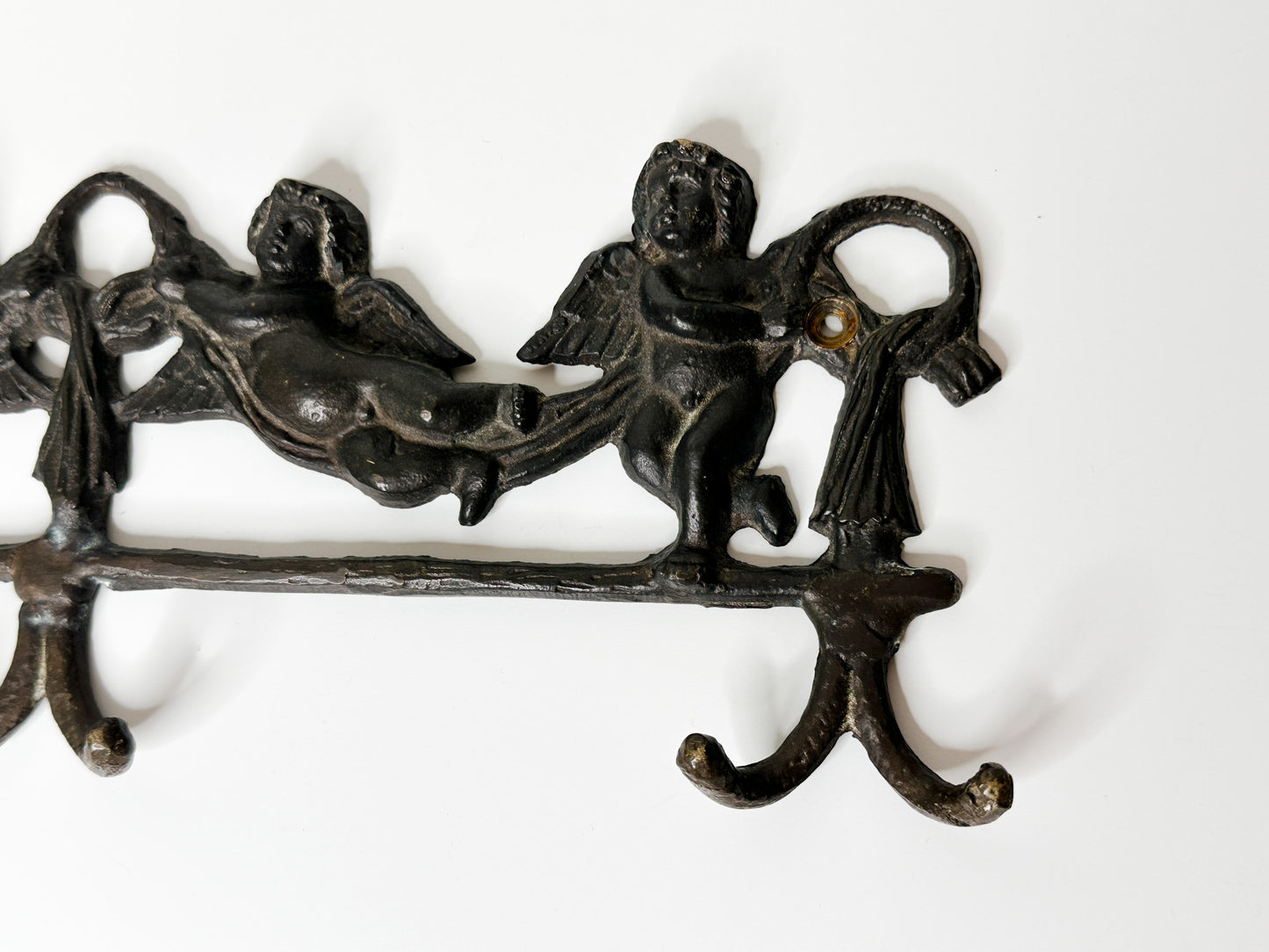 Vintage Metal Cherub Wall Hanger with Hooks |