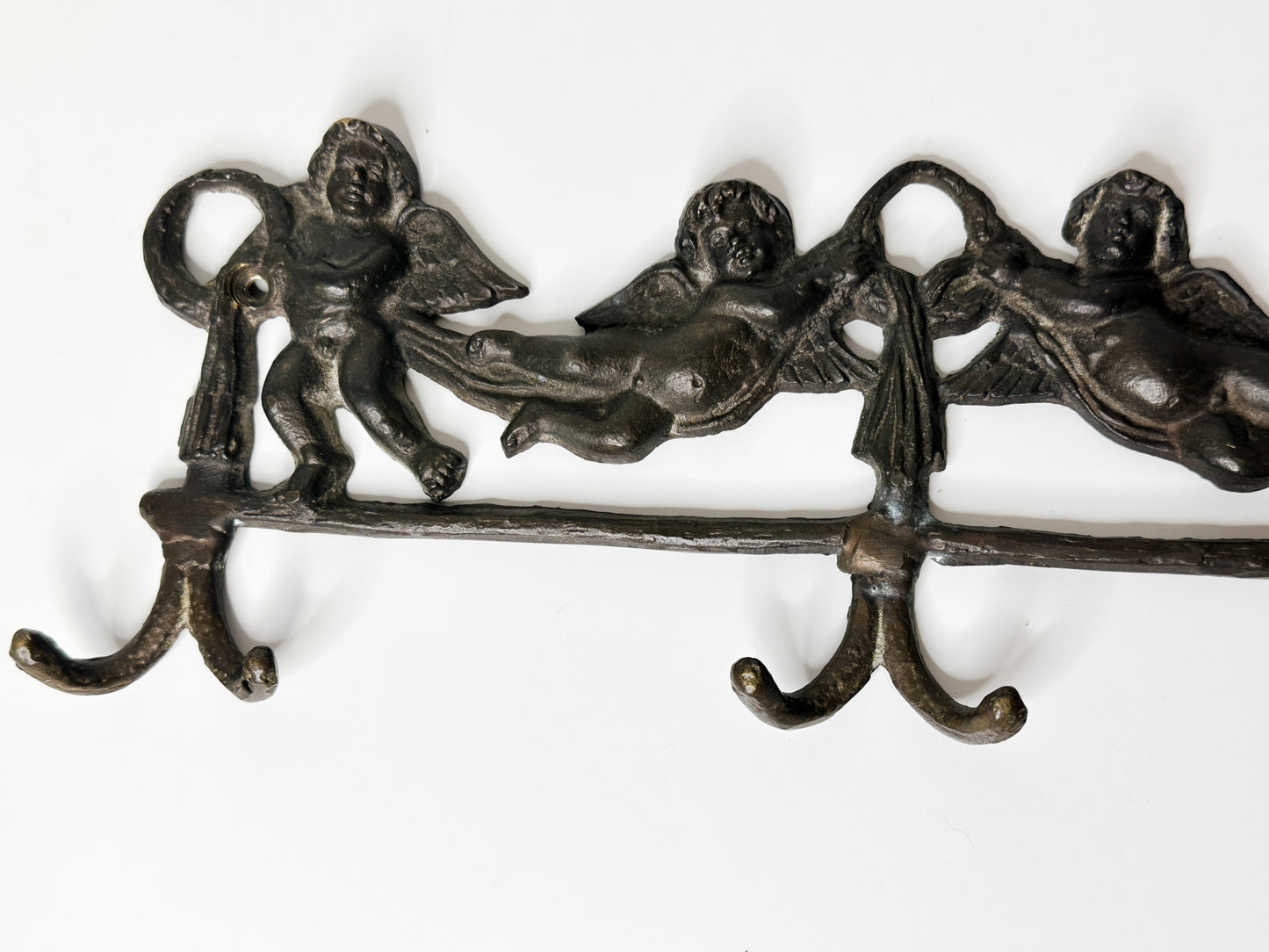 Vintage Metal Cherub Wall Hanger with Hooks |