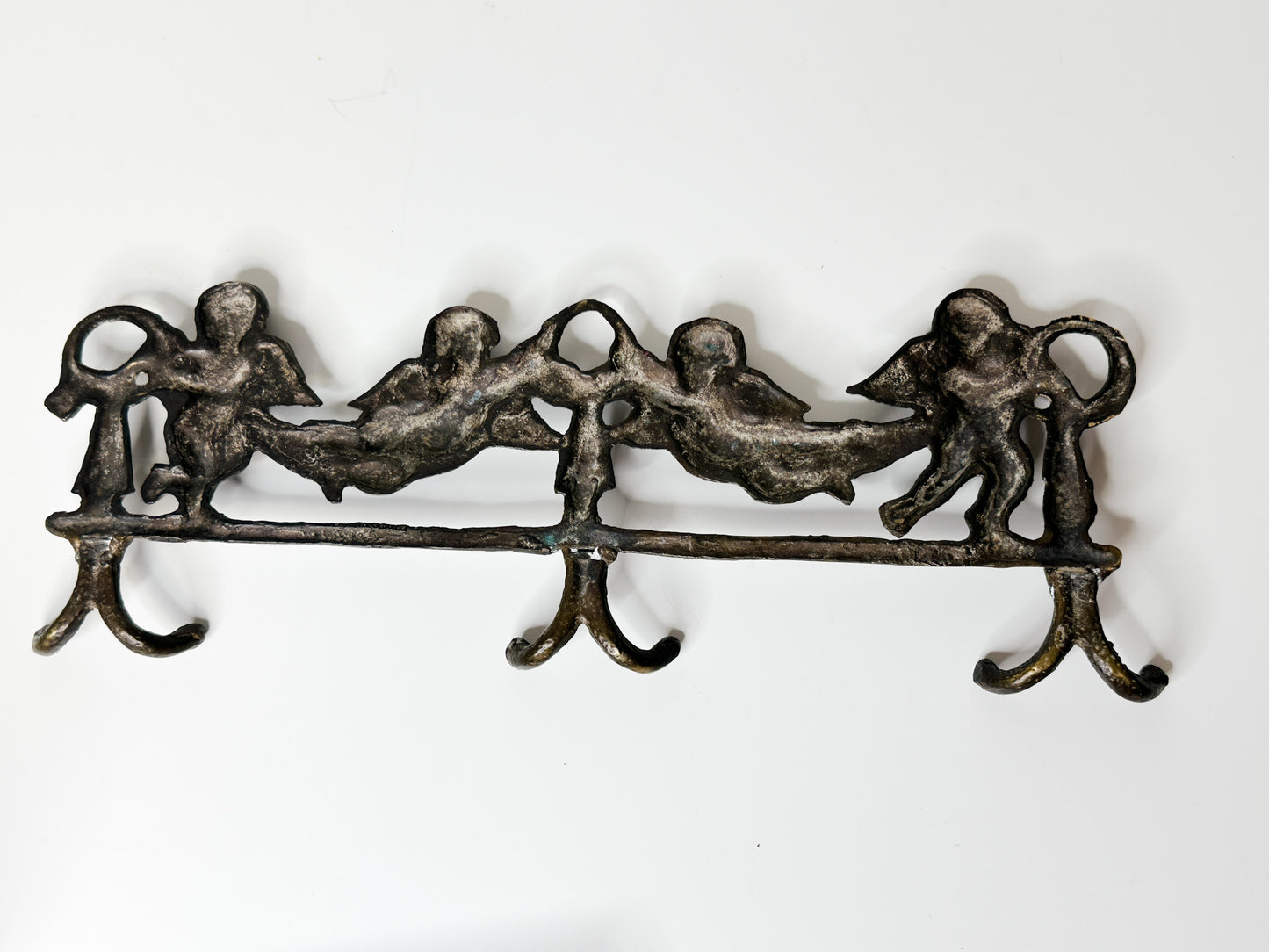 Vintage Metal Cherub Wall Hanger with Hooks |