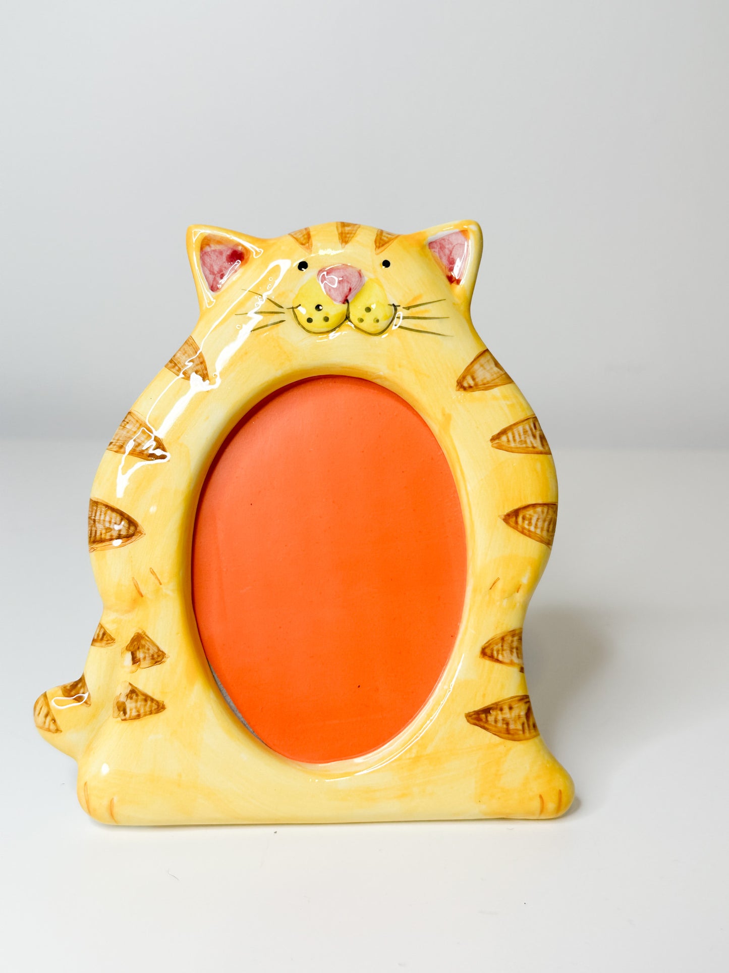 Striped Tiger Cat Picture Frame | Yellow Fat Cat Picture Frame | Painted with Oval Opening.