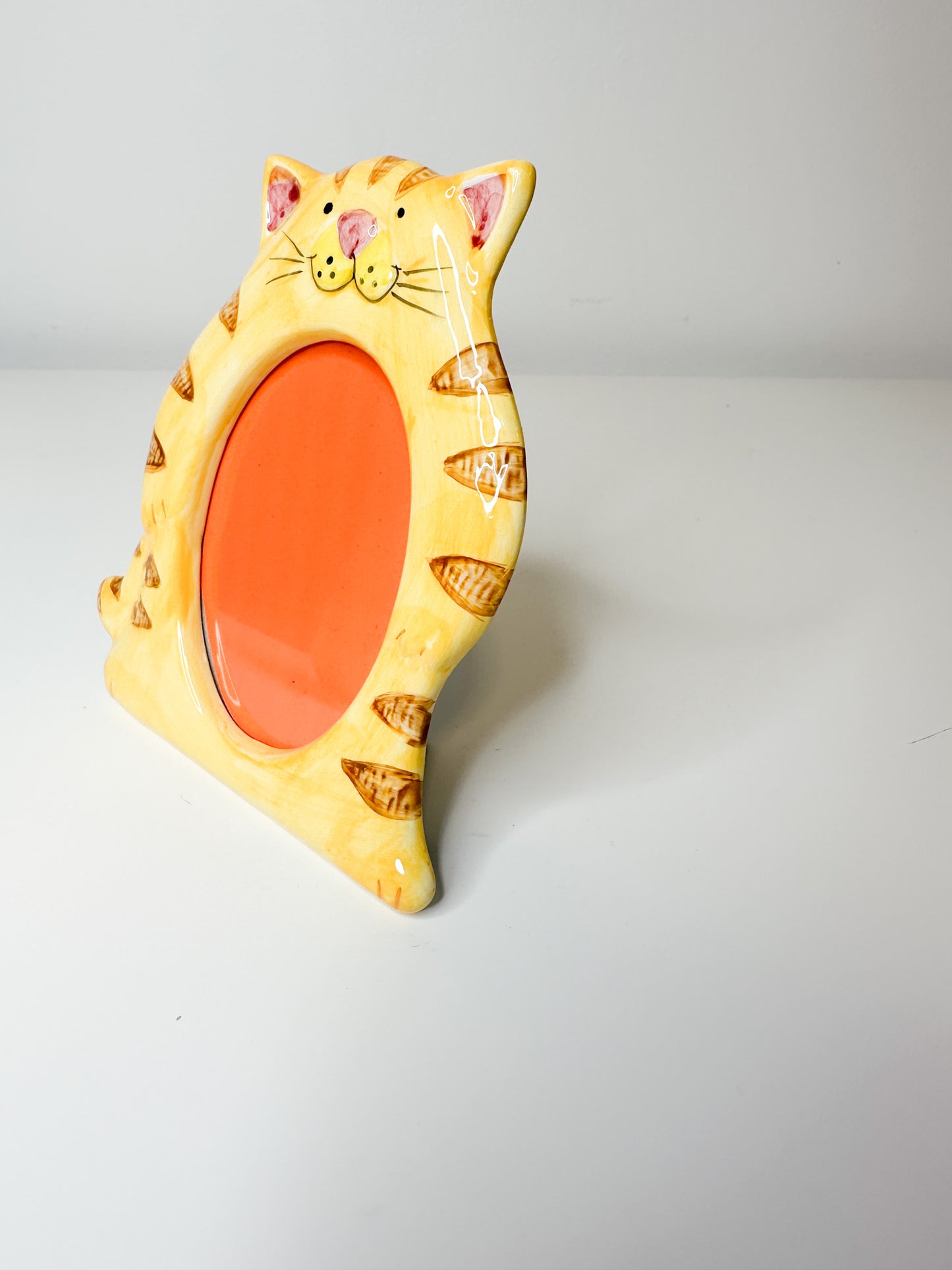 Striped Tiger Cat Picture Frame | Yellow Fat Cat Picture Frame | Painted with Oval Opening.