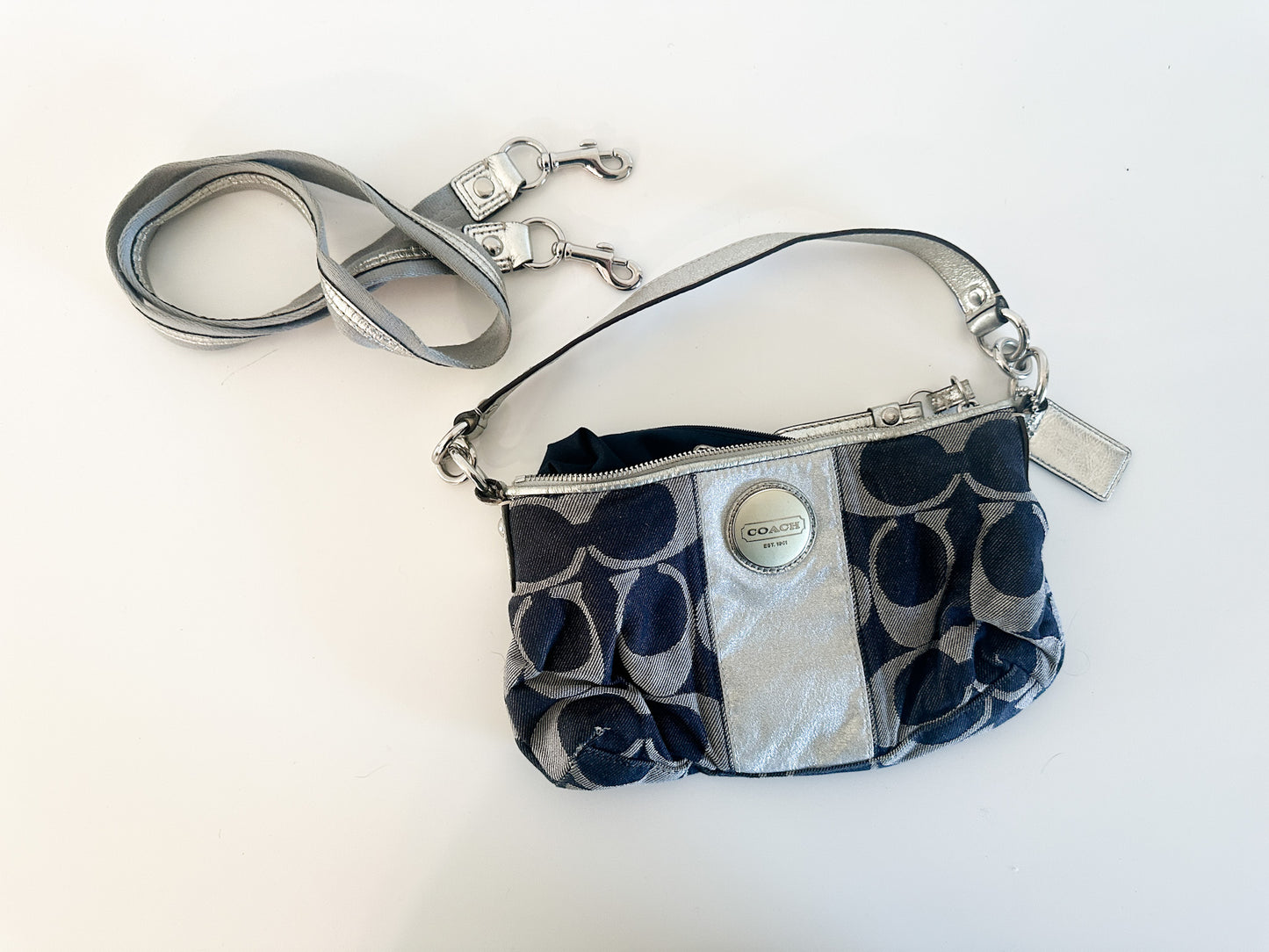 COACH Signature Stripe Demi Crossbody | Vintage Denim and Silver Coach Bag