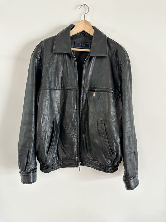 Y2K Leather Bomber Jacket | Vintage Leather Jacket Size: Medium