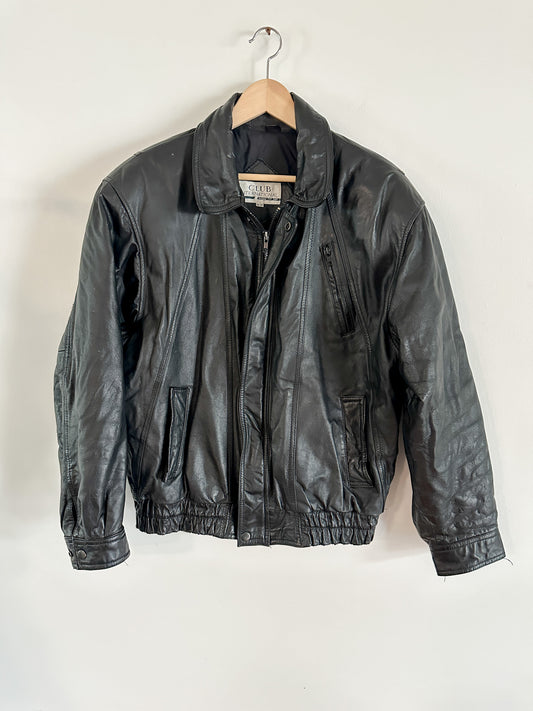 Y2K Club International Leather Jacket | Vintage Bomber Style Leather Jacket Size: Medium