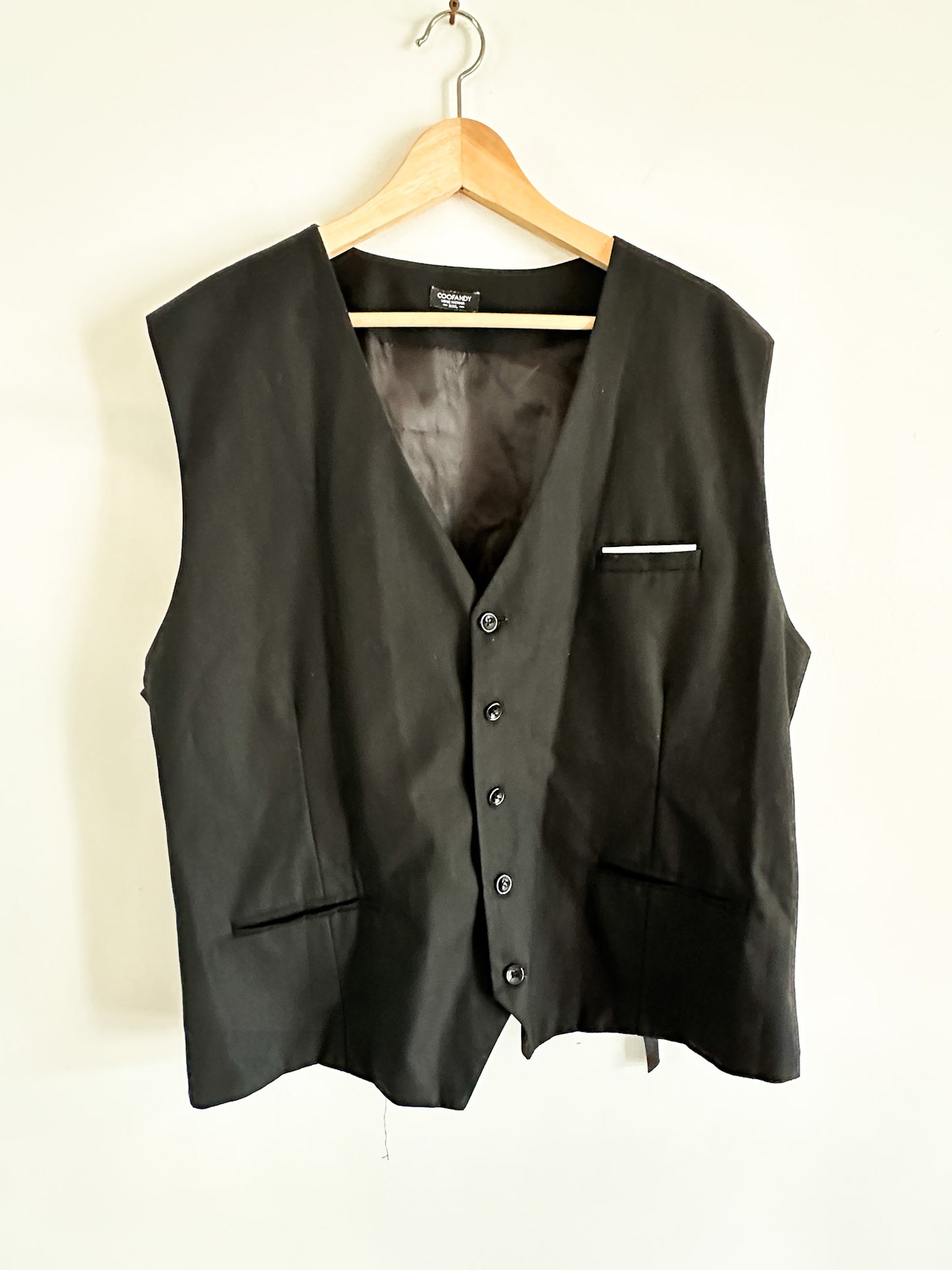 Vintage CooFandy Black Vest | Suiting Vest with Pocket Square Detail Size: XXL