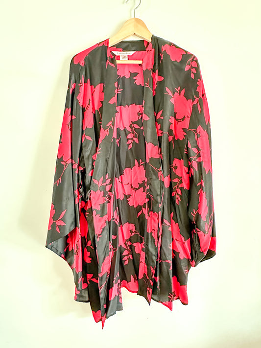 Y2K La Vie En Rose Silk Robe | Vintage Red and Black Silk Dressing Robe| size: M/L | Silk Robe