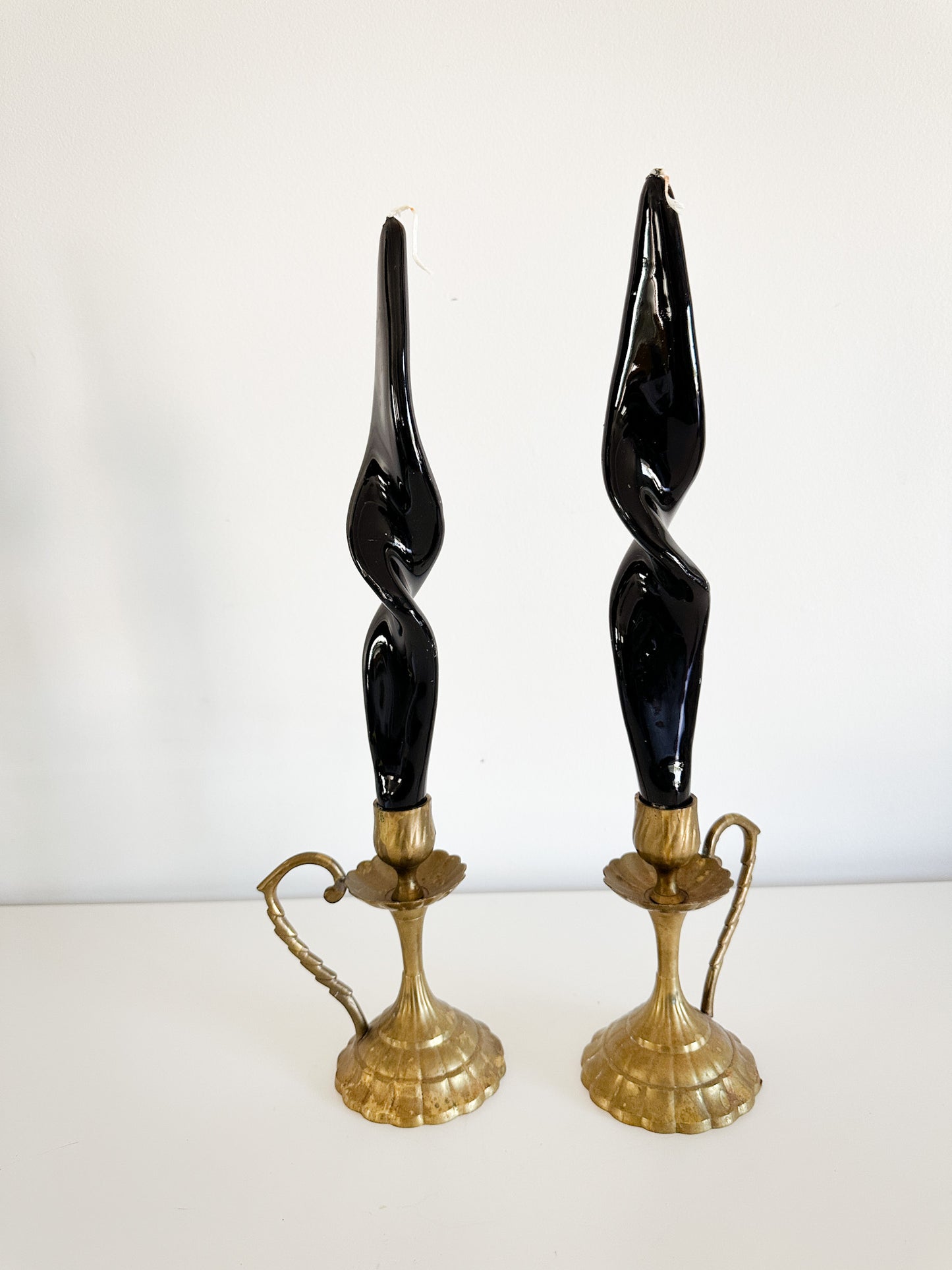 Pair of Vintage Provence Brass Candlesticks | Vintage Ornate Brass Candlestick Holders