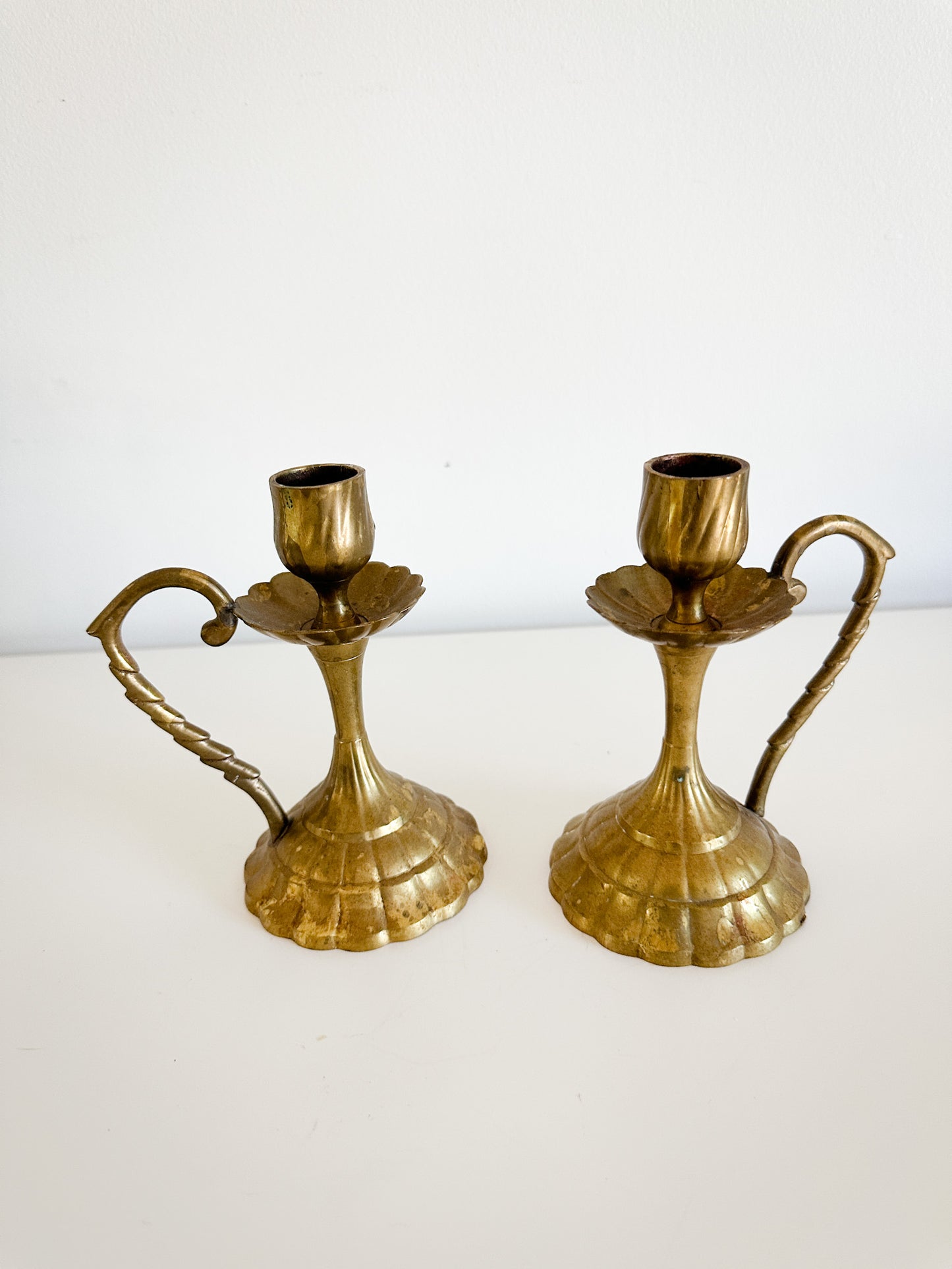 Pair of Vintage Provence Brass Candlesticks | Vintage Ornate Brass Candlestick Holders