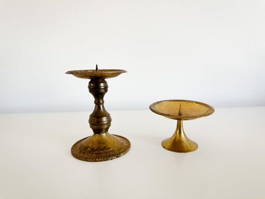 Pair of Brass Pillar Candle Holders | Vintage Brass Pillar Candle Holders