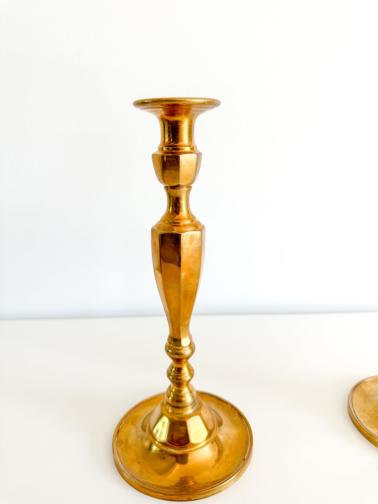 Vintage Pair of Brass Tapered Candle Holders