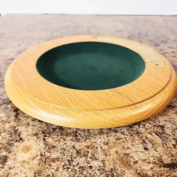 Vintage Wooden Pocket Change Oak Tray Coin Bowl, With Green Felt Lining, Mancave