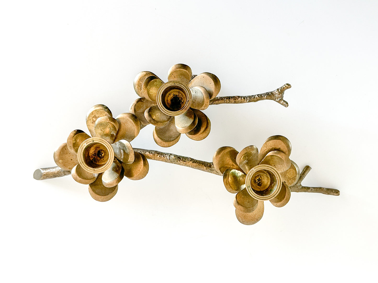 Vintage Flower Branch Brass TaperedCandle Holder