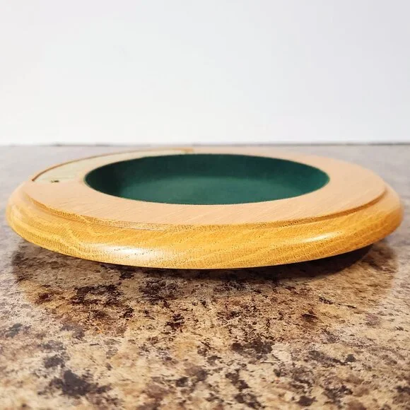 Vintage Wooden Pocket Change Oak Tray Coin Bowl, With Green Felt Lining, Mancave