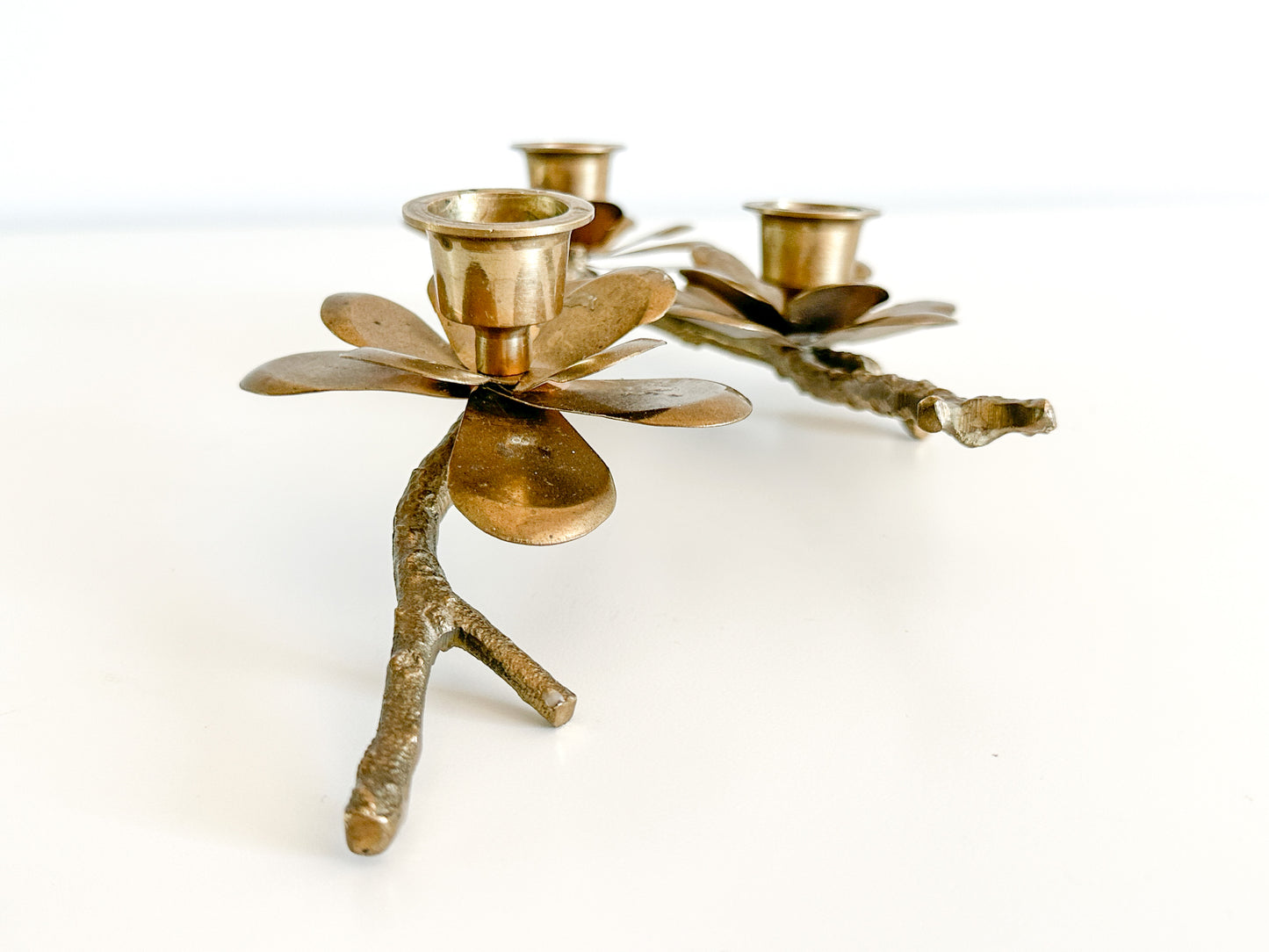 Vintage Flower Branch Brass TaperedCandle Holder