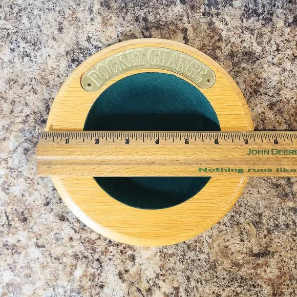 Vintage Wooden Pocket Change Oak Tray Coin Bowl, With Green Felt Lining, Mancave