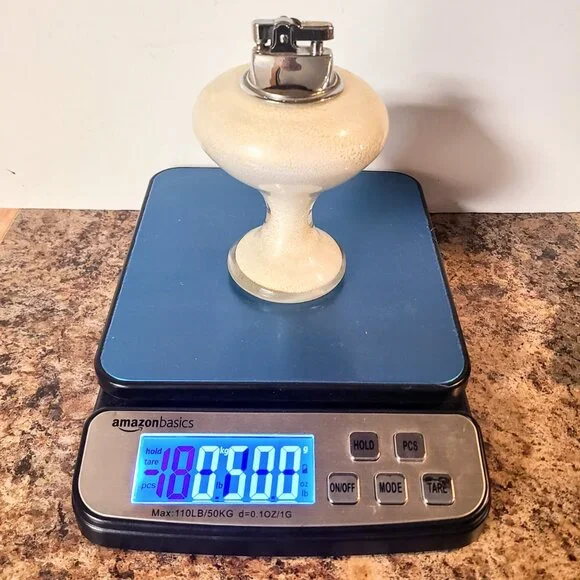 1950s Glass Table Lighter, Hand Blown Glass, White & Gold, Made In Japan, Works!