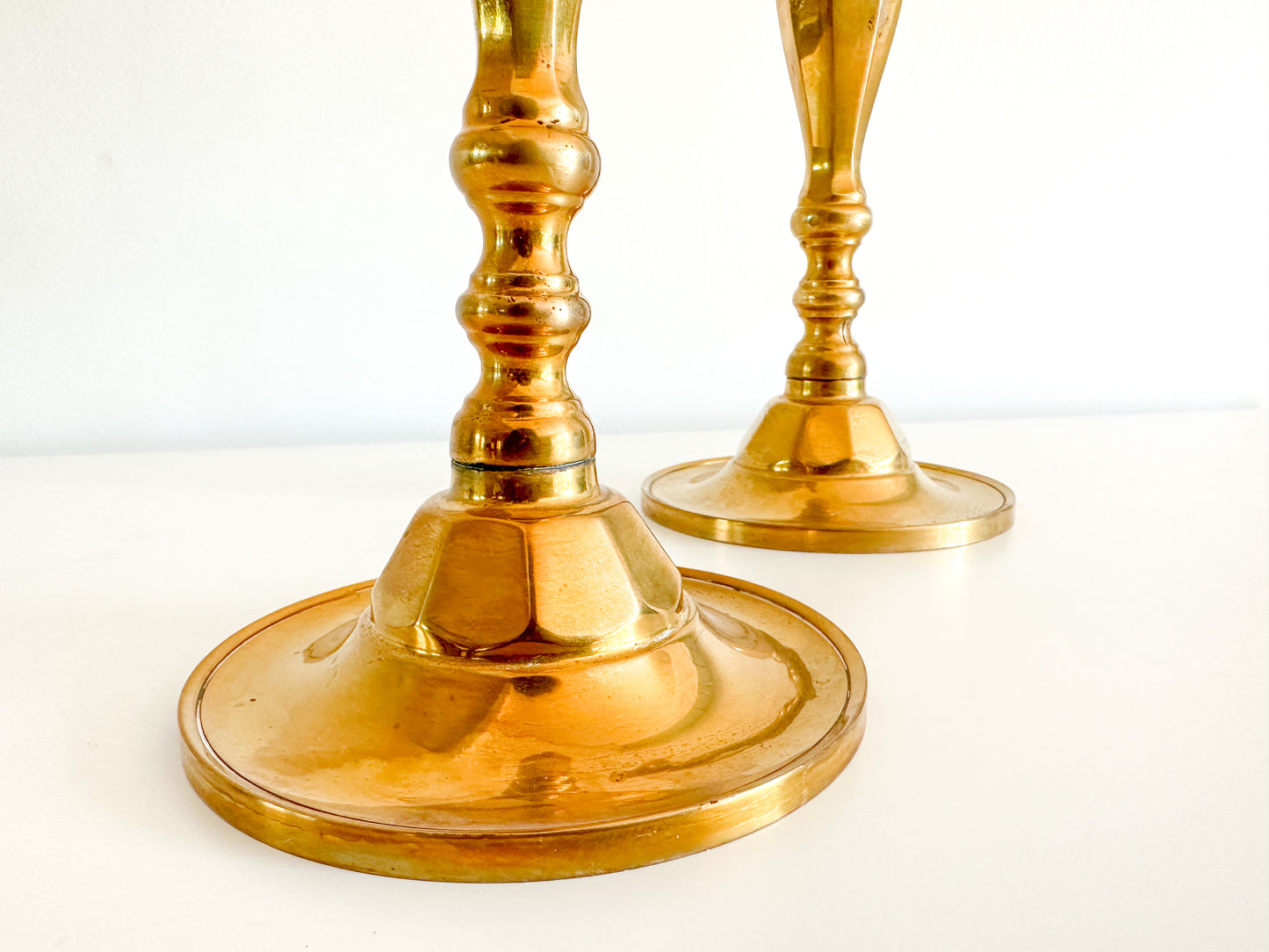 Vintage Pair of Brass Tapered Candle Holders
