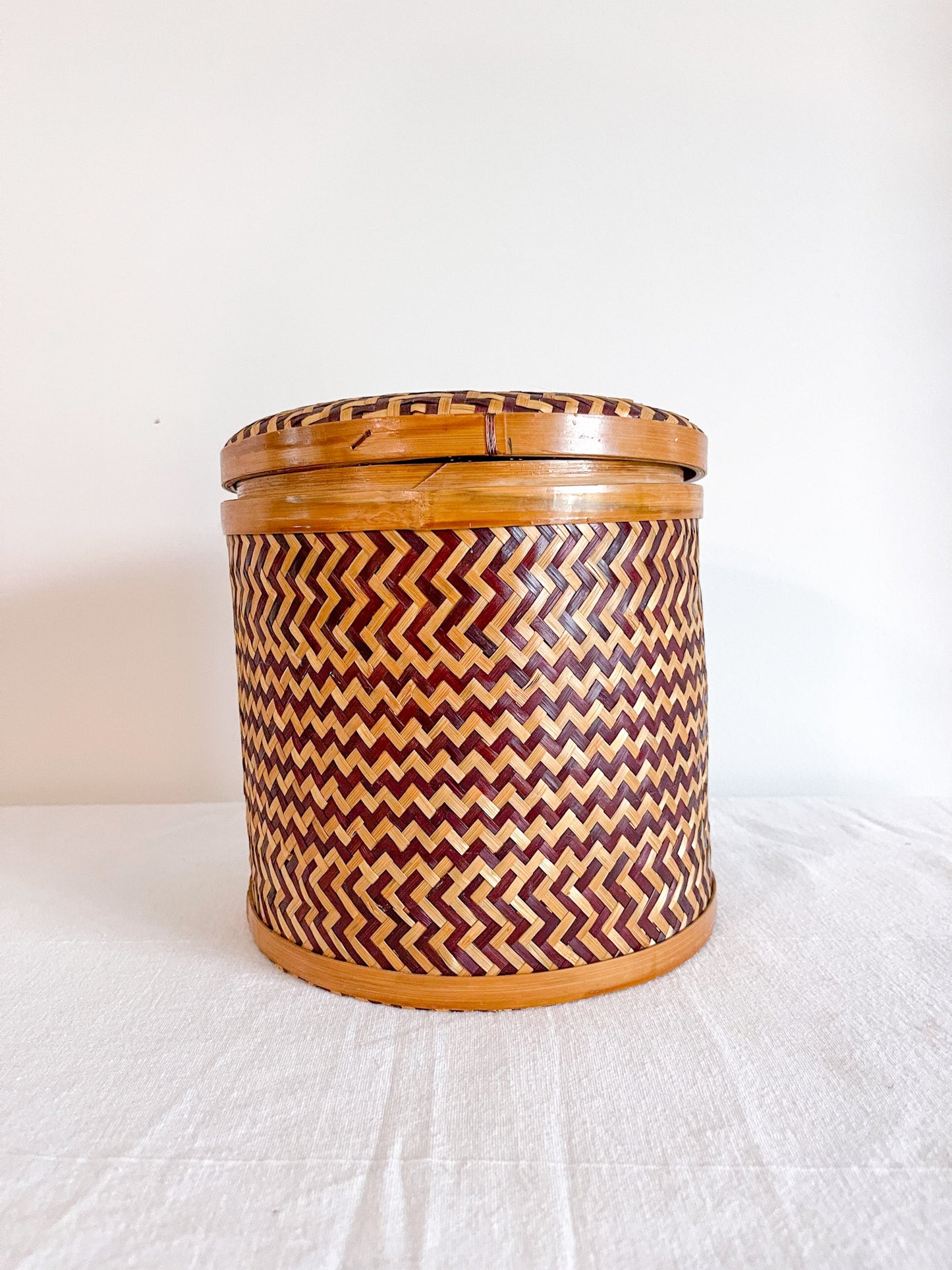 Bamboo Basket with matching lid.