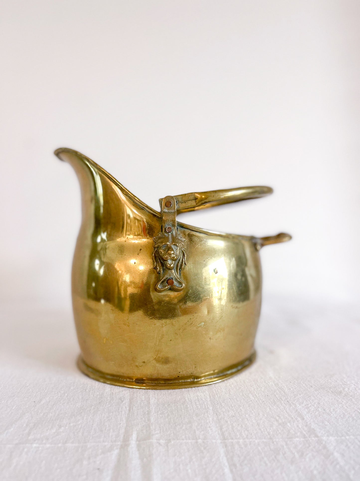 Vintage Brass Coal Shuttle with lion motif