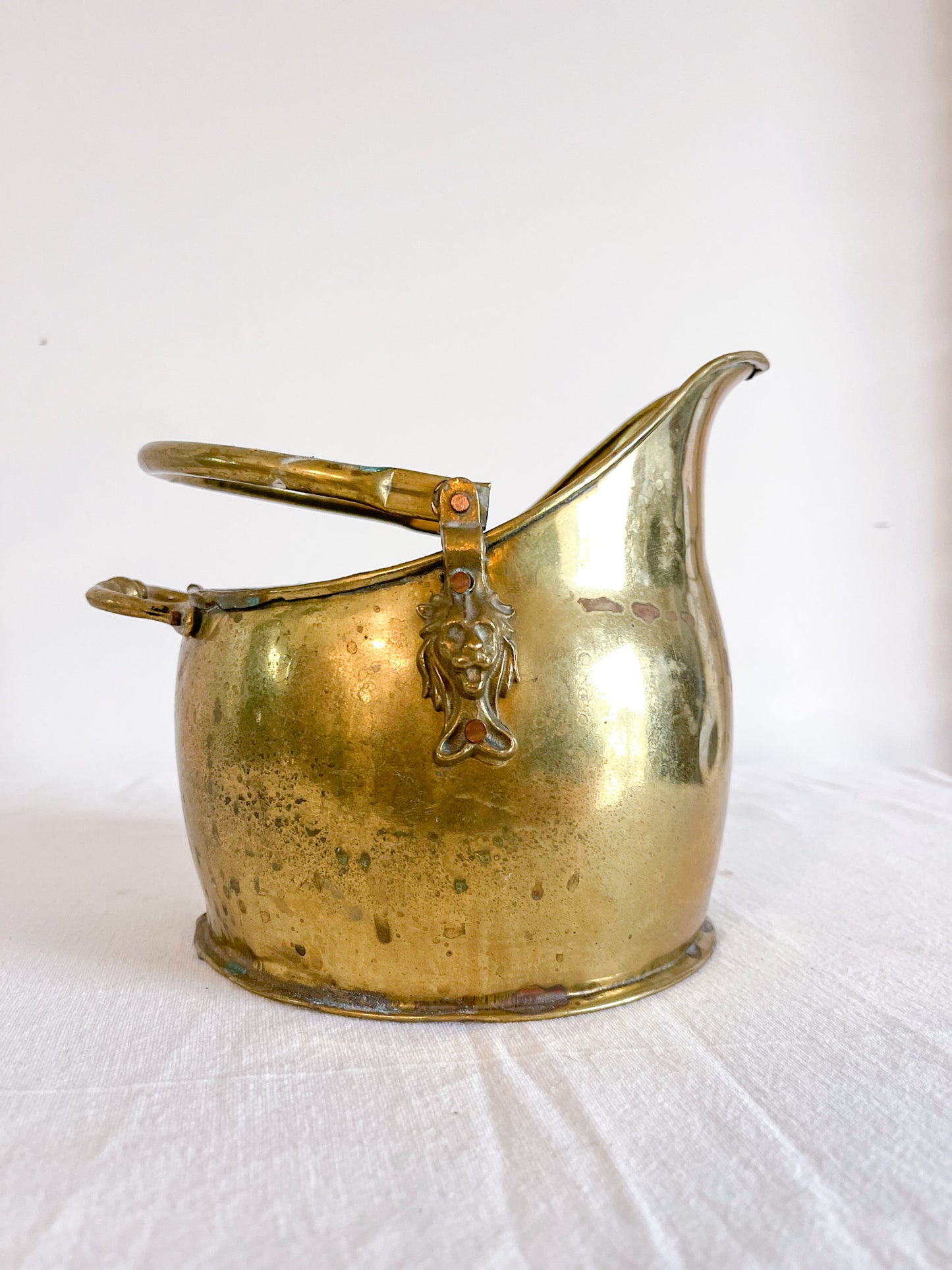 Vintage Brass Coal Shuttle with lion motif