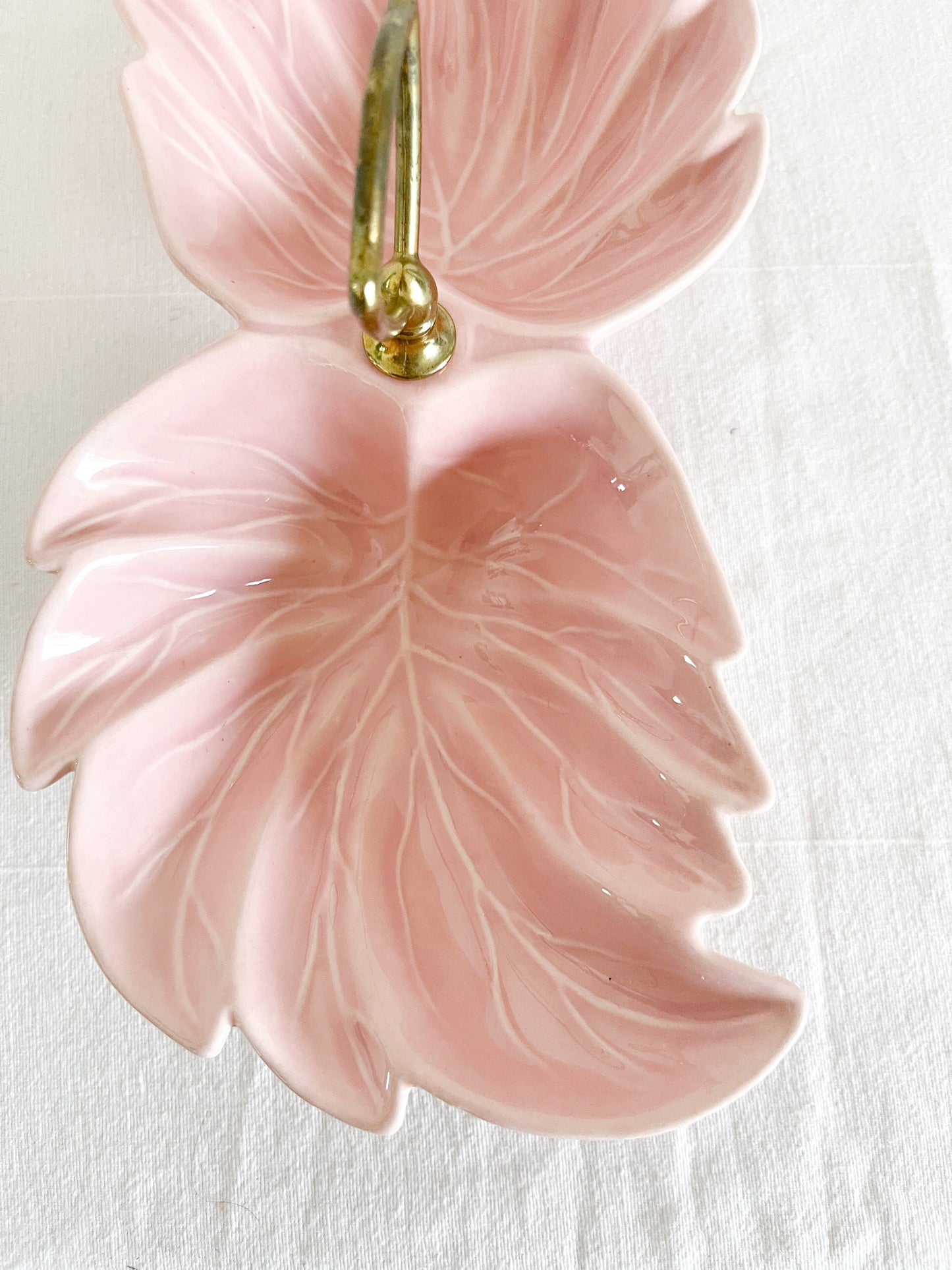 Pink Ceramic Leaf Tray  with Gold Handle