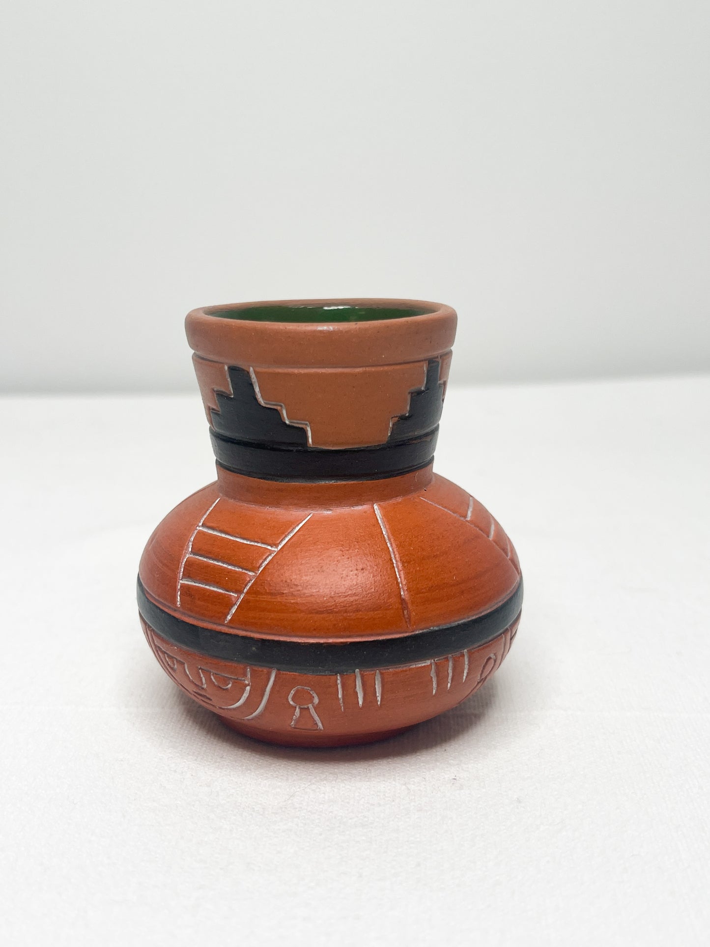 Vintage Southwestern Handmade Clay Vase with Geometric Pattern